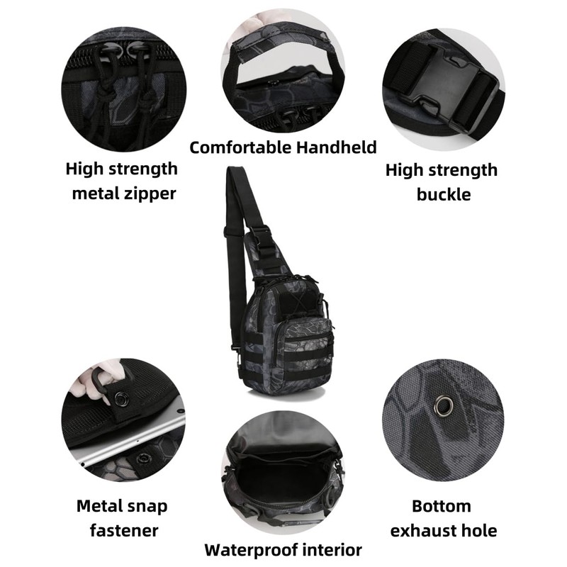 mulanfeng Tactical Sling Backpack, Military Shoulder Bag, Molle Crossbody Pack