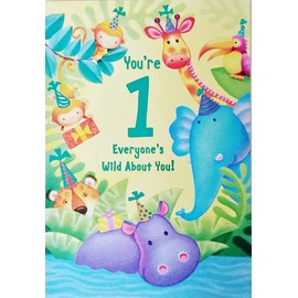 Greeting Card Today You're Turning 1 One - Everyone's Wild About You Jungle Theme Happy 1st Birthday