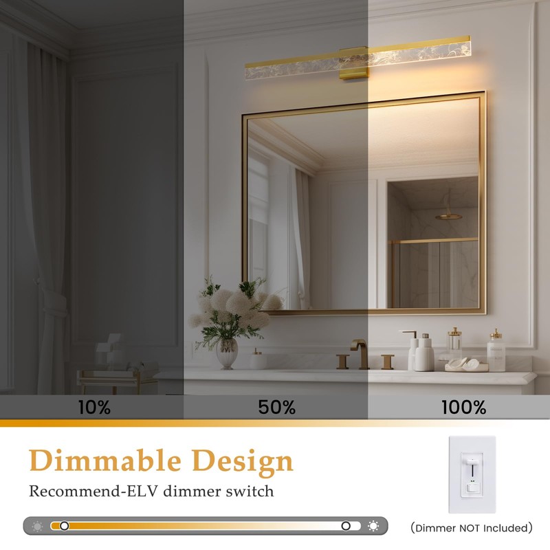 AIJIASI 39-Inch Brushed Gold Vanity Light Fixture, 28W Dimmable LED