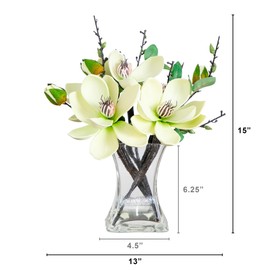 Nearly Natural 4534-WH Magnolia Arrangement with Vase,White