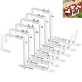 HFHOME Set of 6 Adjustable Window Planter Box Brackets, White Brackets for Window Boxes Planters, Planter Shelving with Adjustable Size The Width of The Bottom of The Planter Box (Patent Registered)