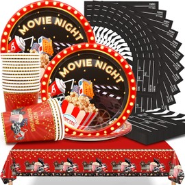 Huaxintoys Film Night Birthday Tableware Set, Film Party Birthday Set Including 16 Dessert Plates, 16 Cups, 20 Napkins and 1 Tablecloth for Birthday Parties and Film Night Theme Parties