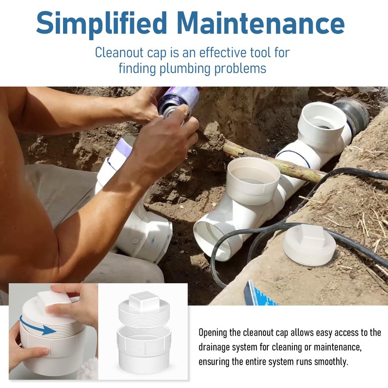 6“ PVC Sewer Cleanout Adapter with Plug - Efficient Drainage