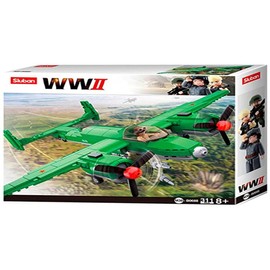 Sluban Clamping Blocks SL95559, WWII - Allied Bomber (312 Pieces) [M38-B0688], Play Set, Clamping Blocks, Soldiers, with Toy Figure, Army WWII, Multi Colour