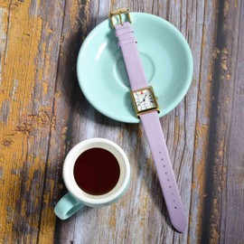 WOCCI 12mm Elegant Leather Watch Strap for Ladies with Gold Buckle (Light Purple)