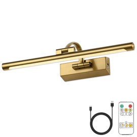 JUSHENG Wireless Picture Lights Battery Operated with Remote and Timer Brass Art Light with Swing Arm Rechargeable Gallery Lighting Artwork Lamp 15.75'' Inch 3W
