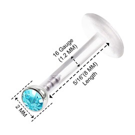 KJM Fashion Bioflex Labret 1.2 mm 16 g Crystal Ball Transparent Pack of 3, Acrylic
