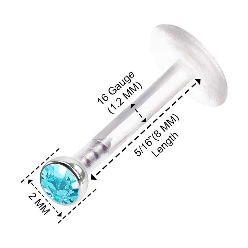 KJM Fashion Bioflex Labret 1.2 mm 16 g Crystal Ball
