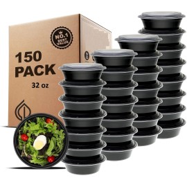 FUHET Meal Prep Containers with Lids - 150Pack 32OZ Meal Bowls, Round To Go Containers