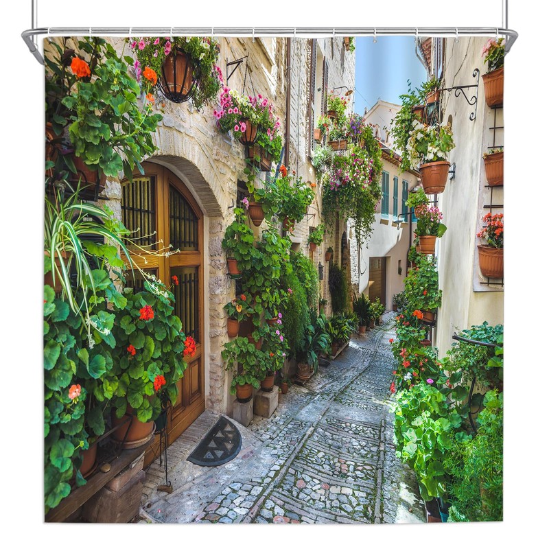 Italy Outdoor Landscape Shower Curtains Bathroom Decor Polyester 70x70 Inch