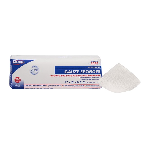 Dukal Gauze Sponge, 8-Ply, Non Sterile, 2" x 2", White (Pack of 5000)
