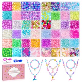 DUDUCOFU 1545 Pcs Mermaid Bracelet Making Kit for Girls Charms Beads for Jewelry Making, Friendship Bracelet Kit with Colorful Bells Ocean Pearl Beads for Bracelet Necklace Making Kids DIY Craft
