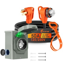 Ficstar 15FT 50 Amp Generator Cord and Power Inlet Box Kit, NEMA 14-50P to SS2-50R Generator Extension Cord, Pre-Drilled 50 Amp Generator Inlet Box with STW Wire, 125/250V, 12500W;ETL Listed