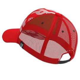 COMPRESSPORT Unisex Compresport Trucker Cap - Sun Protection - Hat with Mesh - Wide and Curved Peak - Adjustable - Before or After Training - One Size, red/white