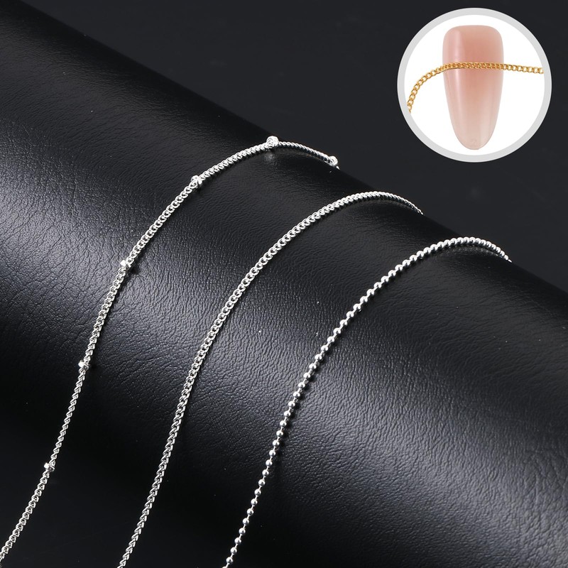 6 Strips 3D Nail Art Chains Nails Chain Charms Metallic