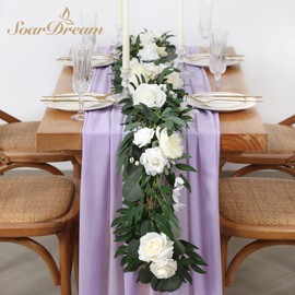 Chiffon Lavender Table Runner 2 Pieces Light Purple Table Decorations for Romantic Party Bridal Shower Table Overlay
