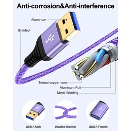 10ft USB 3.0 Extension Cable – USB-A to A Male to Female Data Transfer Cord for PC, Laptop, Webcam, Printer, Flash Drive, External Hard Drive, Controller, Keyboard Extender Cord