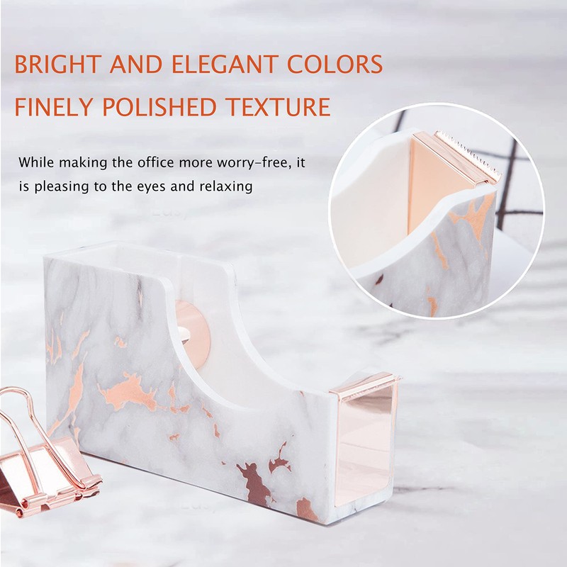 Rose Gold Marble Desk Accessories, Office Supplies Set Stapler Staple