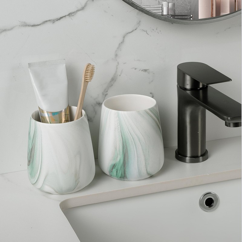 Marble Green Toothbrush Holder for Bathroom - Ceramic Tooth Brushing