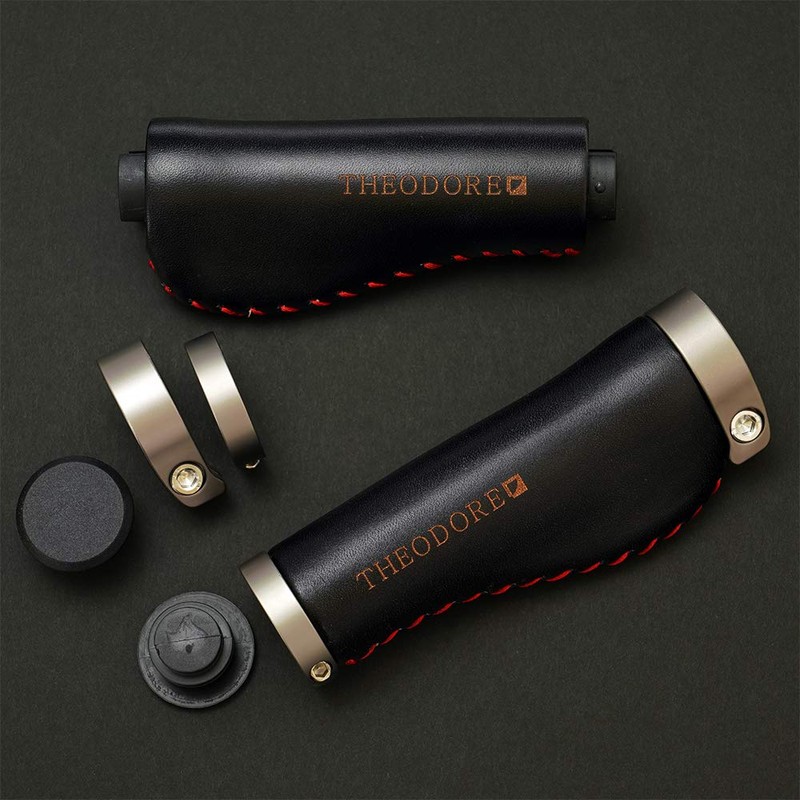 THEODORE CYCLE GRIP Bicycle Grip Italian Genuine Leather (128 Black