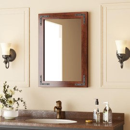 VocalStar Rustic Wood Framed Mirror 18 x 26 Inch, Natural Dark Brown Wooden Rectangle Bathroom Vanity Wall Mirror for Farmhouse Boho Decor, 1/4-inch Shatterproof Glass | Waterproof