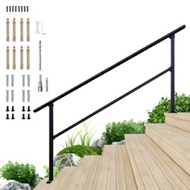 DIYHD 7 Step Handrail for Outdoor,Powder Coated Iron Stair Railing,Black Hand Rails for Indoor, Porch,Deck,1 Pack