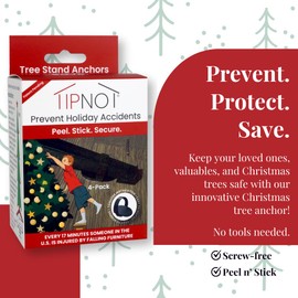 TipNot Tree Stand Anchor, No-Drill, Anti-Tip, Adhesive Safety Straps - Just Peel & Stick to Childproof and Babyproof Your Home 4-Pack