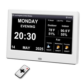 2025 Digital Clock with Weather Forecast & Temperature/Humidity Large Display,Auto Time Sync, Custom Alarms & Medication Reminders, Elderly Memory Loss (White, 7 Inch)