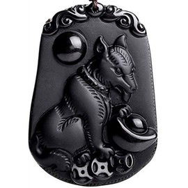 Natural obsidian bead Chinese zodiac Amulet zodiaca animals necklace with adjustable bead chain (dog)
