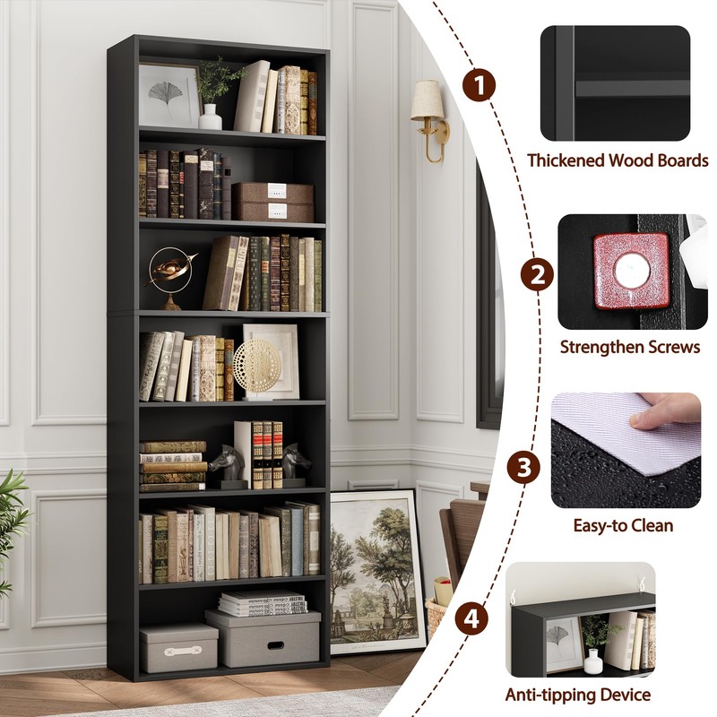 FACBOTALL 82" Tall Bookshelf, 7-Tier Open Shelves Bookcase, Freestanding Display