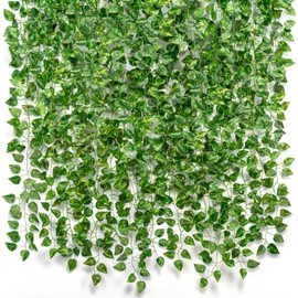 CQURE 16 Pack 84Ft Artificial Ivy Garland, Fake Vines UV Resistant Greenery Leaves Fake Plants Hanging Aesthetic Vines for Home Garden Wall Room Decor