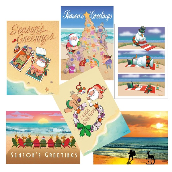 Stonehouse Collection Beach Christmas Card Variety Pack - 18 Cards & Envelopes - 6 Designs, 3 Cards Per Design - Assortment #3