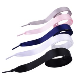 Flyinggoldfish 4/5 Inch Wide Flat Ribbon Shoe Laces Satin Shoelaces for Sneakers Sport Shoes 47" Black