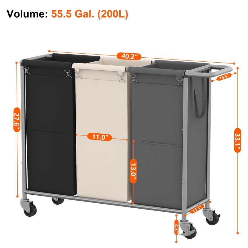 Heybly Laundry Basket, 3 x 18.5 Gal Laundry Separator Hamper