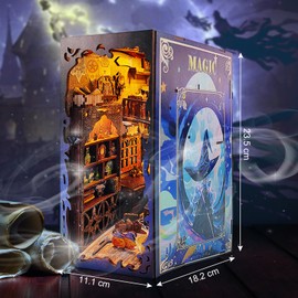 Cuteefun DIY Book Nook Kit, 3D Wooden Puzzle for Adults, Booknook Bookshelf Insert, Room Decoration, Unique Gift for Birthday, Christmas (College for Magic)