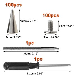 YORANYO 100 Sets Spikes and Studs 12MM Spikes for Clothing Metal Studs Rivets for Leather Punk Spikes Rivets Screw Back Studs and Spikes for Clothing Shoes Belts Bags Hats 15/32 Inch (Silver)