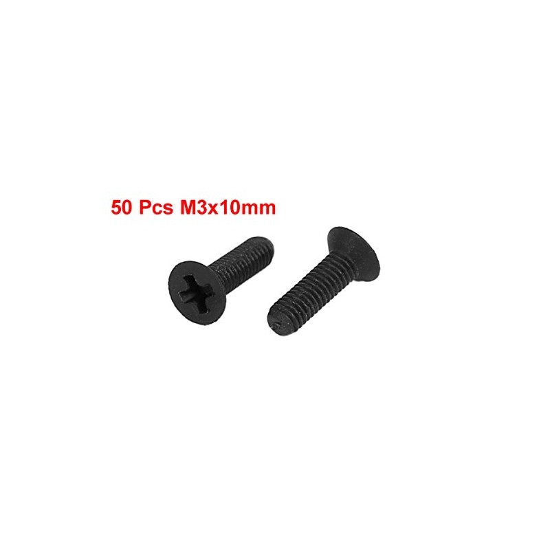 uxcell® M3x10mm Phillips Nylon Countersunk Head Bolt Machine Screw Black