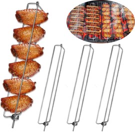 4 Pieces Chicken Wing Holder Stainless Steel Chicken Wing BBQ Fork, Chicken Wings Barbecue Skewers Chicken Rack Grill Tool Set for Picnic Camping BBQ Party for Grilling Chicken Wings