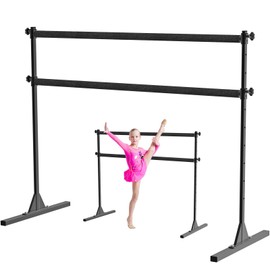 5FT Height Adjustable Freestanding Ballet Barre with Fabric Sleeve Portable Double Ballet Bar 350 lbs Capacity Heavy Duty Dance Barre for Home Workout, Stretch, Fitness