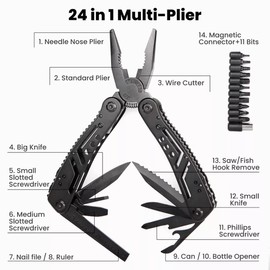 24 en 1 Multiherramienta Alicates,Juego de Cuchillos de Alicates de Herramientas,Navajas Multiusos de Acero Inoxidable,Herramienta Multiusos para Hacer Senderismo Acampar Sobrevivir al Aire Libre etc.