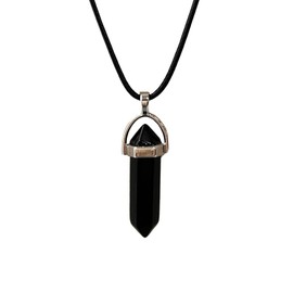 VIE VIE Double Point Pencil Pendant, Black String (Black Obsidian)