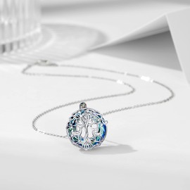 Deer Necklace Tree of Life Crystal 925 Sterling Silver Pendant Necklace Family Tree Jewellery Gift for Mother Women Sister Daughter