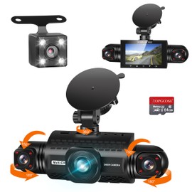 360° View 4 Channel Dash Cam Front and Rear Inside Left Right,TOPGOOSE Dash Camera for Cars FHD 1080P,Free 64GB Card,Multi-Ch Dash Camera for Cars,Black Box Trafflc Recorder,G-Sensor