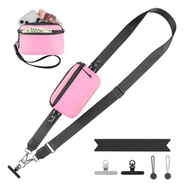 YFWE Clip and Go Strap for Phone with Wallet Crossbody, Adjustable Phone Lanyard with Detachable RFID Wristlet Wallet & Ultra-Thin 360° Rotatable Metal Tabs for All Smartphones (Pink)