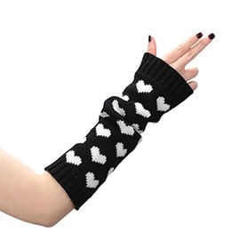 Sumleno Cute Arm Warmers Kawaii Fingerless Gloves for Women Girls Y2k Accessories Gyaru Japanese Harajuku Arm Sleeve Cover, Black Heart, One Size