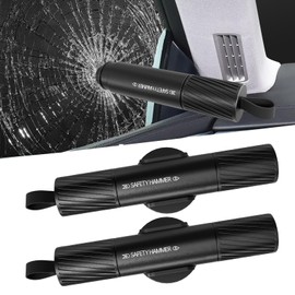 Omrisy 2 Pack Car Safety Hammer Car Window Breaker Seatbelt Cutter Emergency Escape Tool Car Glass Breaker for Land and Underwater Life-Saving Car Safety Kit Essentials Car Accessories (Black+Black)