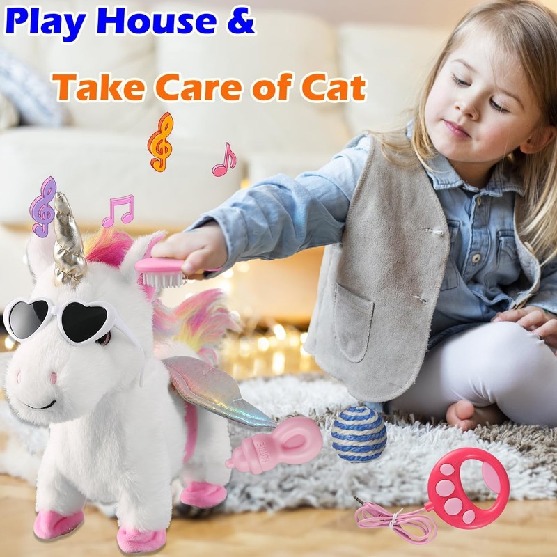 Marsjoy White Running Unicorn Toy Set Singing Dancing Electronic Plush