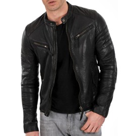DECIMAL Men's Black & BROWN Genuine Lambskin Leather Biker Jacket VINTAGE REAL MOTORCYCLE JACKETS FOR MEN (S, BLACK)