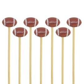 BambooMN 3.9" Decorative Sports Ball End Bamboo Cocktail Fruit Sandwich Picks Skewers for Catered Events, Holiday's, Restaurants or Buffets Party Supplies, Football, 100 pcs