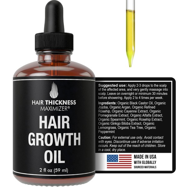 Hair Growth Serum For Hair Thickening + Moisturizing. Vegan Hair Growth Oil Scalp Treatment For Women, Men with Dry, Frizzy, Weak Hair and Hair Loss. Peppermint, Wild Black Castor Oil, Unscented 2oz